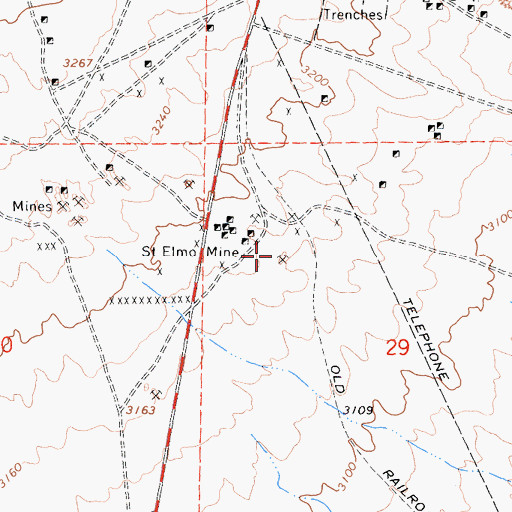 Topographic Map of Saint Elmo Mine, CA