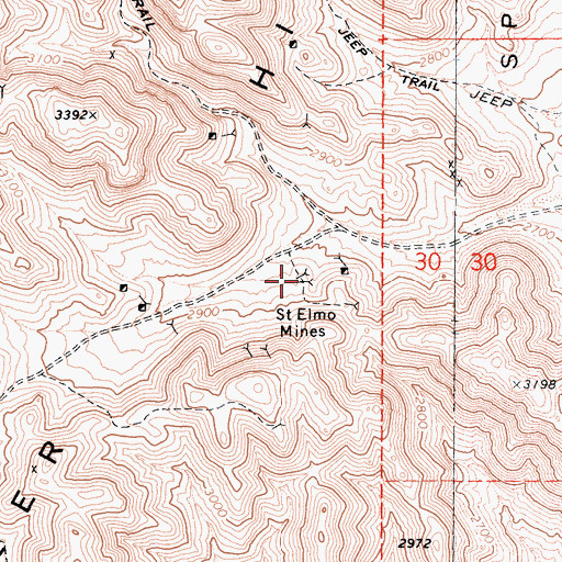 Topographic Map of Saint Elmo Mines, CA