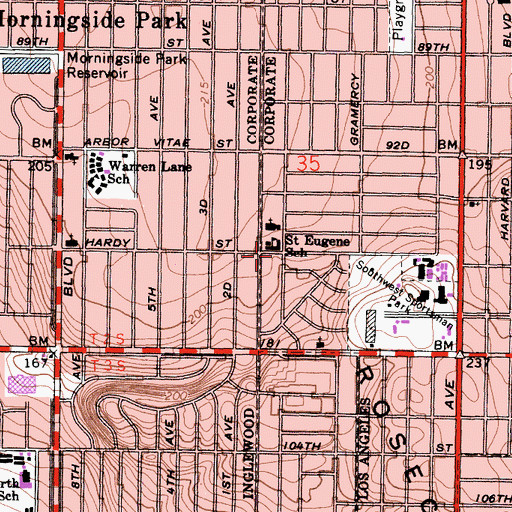 Topographic Map of Saint Eugene School, CA