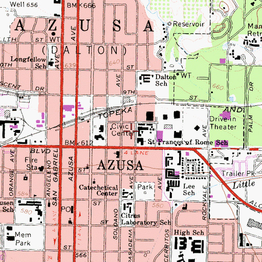 Topographic Map of Saint Frances of Rome School, CA