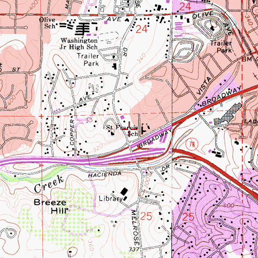 Topographic Map of Saint Francis School, CA