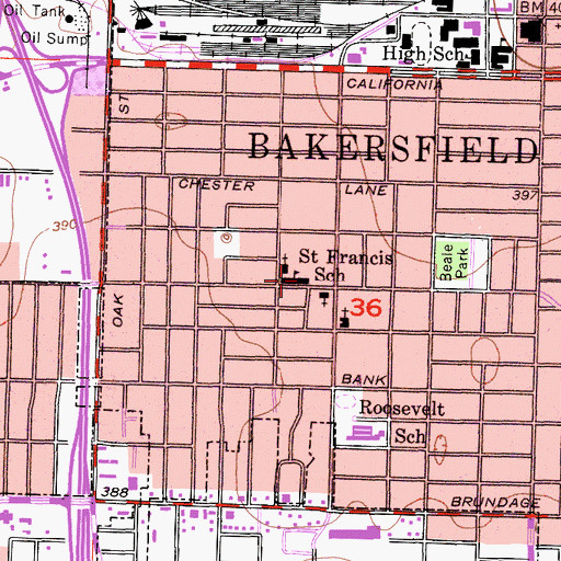 Topographic Map of Saint Francis School, CA