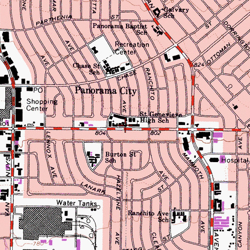 Topographic Map of Saint Genevieve High School, CA