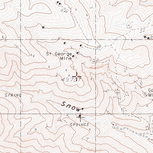 Topographic Map of Saint George Mines, CA