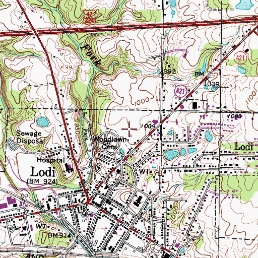 Topographic Map of Evergreen Estates, OH