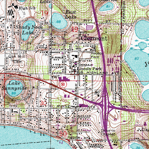 Topographic Map of Clermont Water Tower, FL