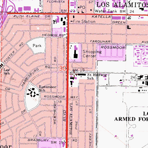 Topographic Map of Saint Hedwig School, CA