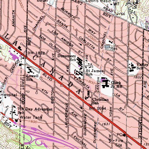 Topographic Map of Saint James The Less School, CA