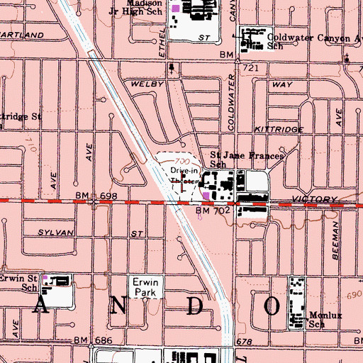 Topographic Map of Saint Jane Frances School, CA