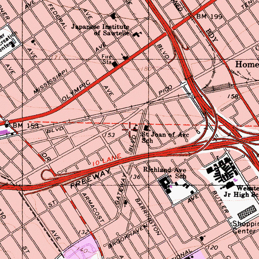 Topographic Map of Saint Joan of Arc School, CA