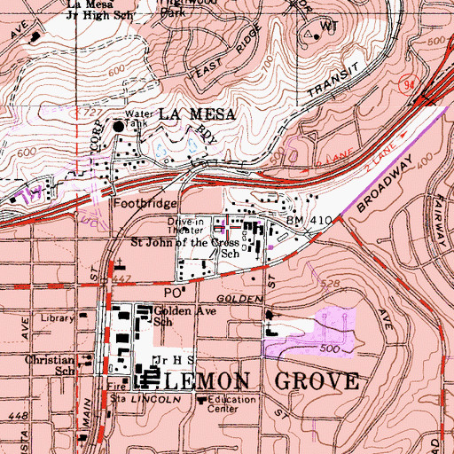 Topographic Map of Saint John of the Cross School, CA