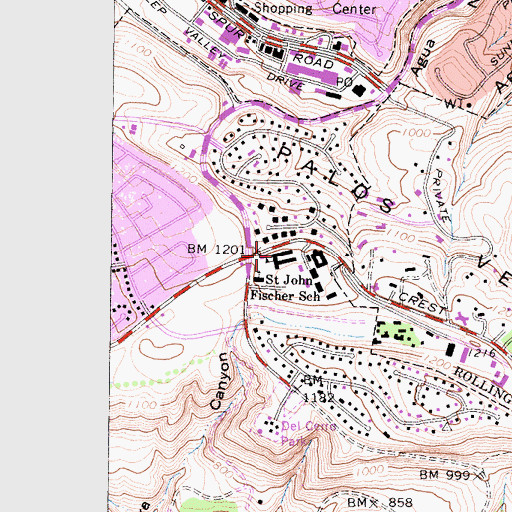 Topographic Map of Saint John Fischer School, CA