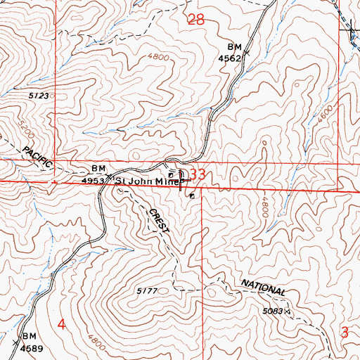 Topographic Map of Saint John Mine, CA