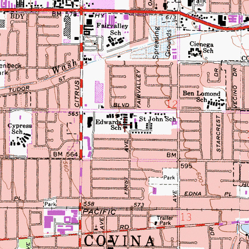 Topographic Map of Saint John School, CA