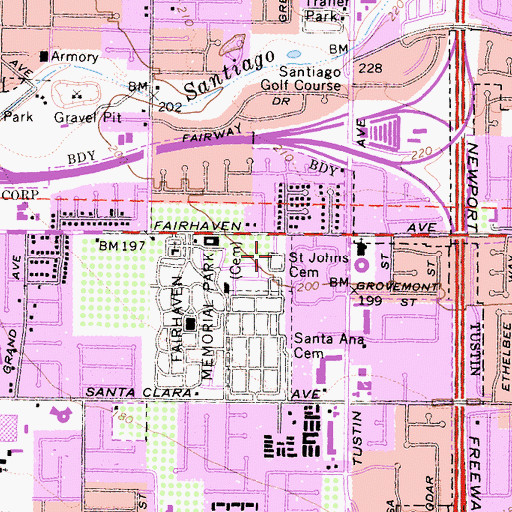 Topographic Map of Saint John's Lutheran Cemetery, CA