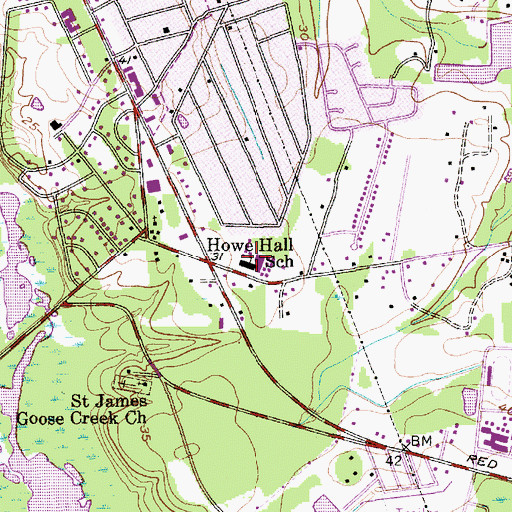 Topographic Map of Howe Hall Art Infused Magnet School, SC