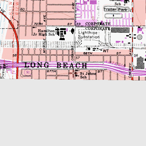 Topographic Map of Saint Johns School, CA