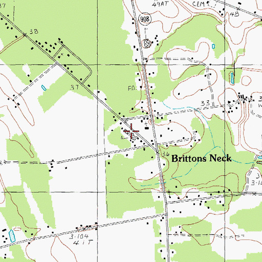Topographic Map of Brittons Neck Elementary School, SC