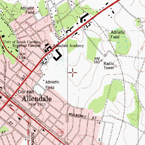 Topographic Map of University of South Carolina Salkehatchie - Main Campus, SC