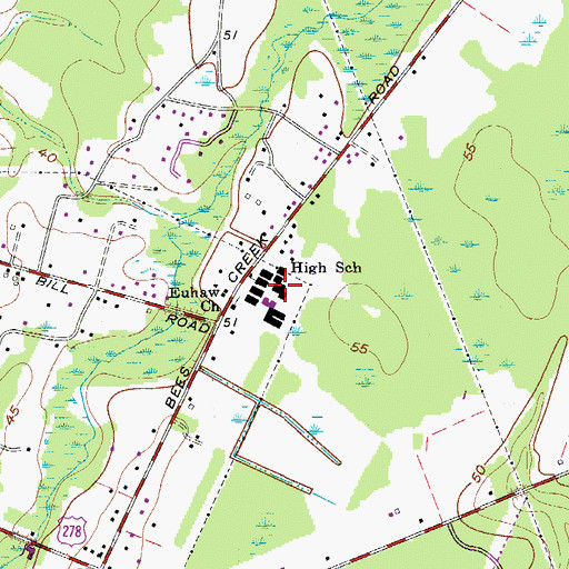 Topographic Map of Ridgeland Junior High School, SC