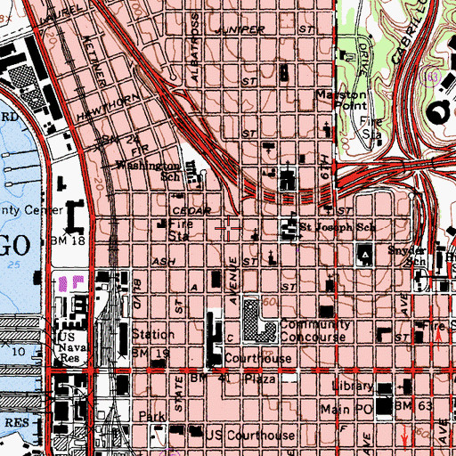 Topographic Map of Saint Joseph School, CA