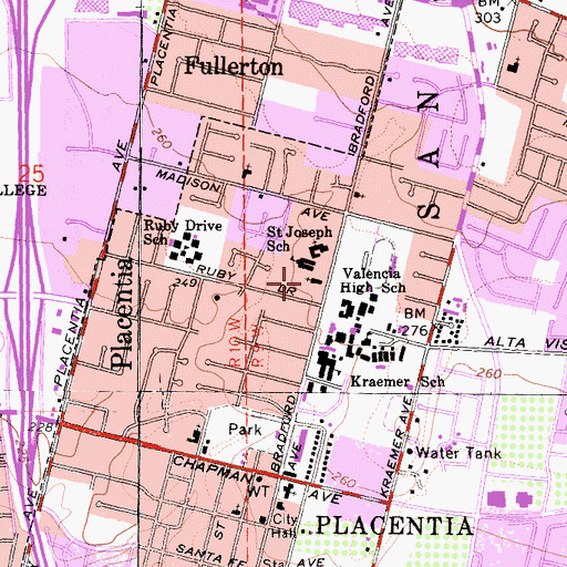 Topographic Map of Saint Joseph Catholic School, CA