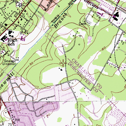 Topographic Map of Oaks Christian School, SC