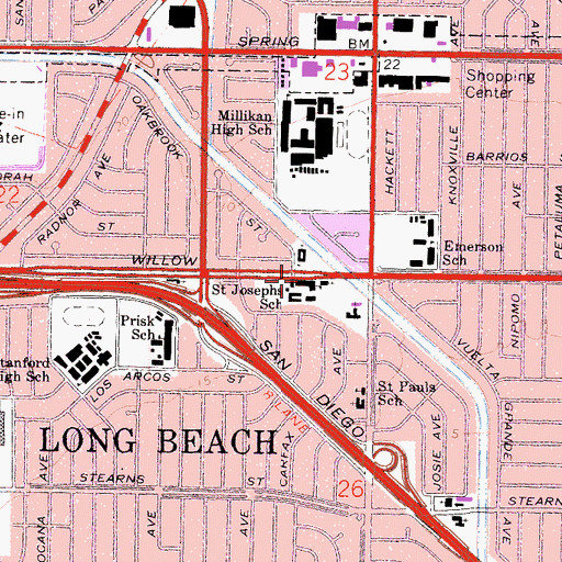 Topographic Map of Saint Joseph Catholic School, CA