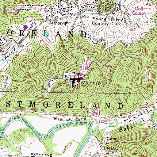 Topographic Map of Huntington Veterans Affairs Medical Center, WV