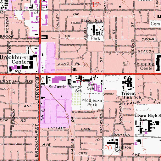 Topographic Map of Saint Justin Martyr School, CA