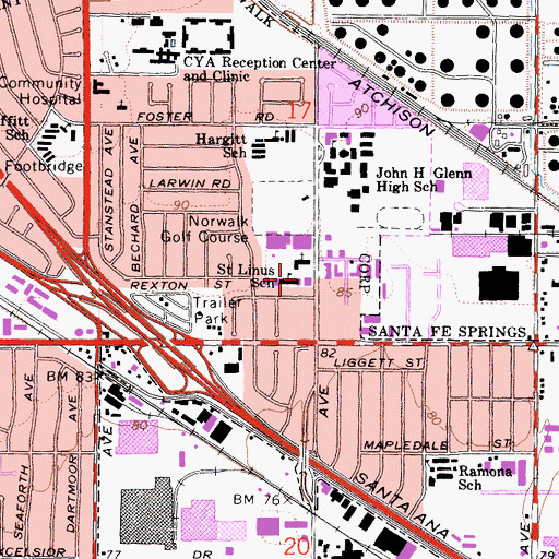 Topographic Map of Saint Linus School, CA