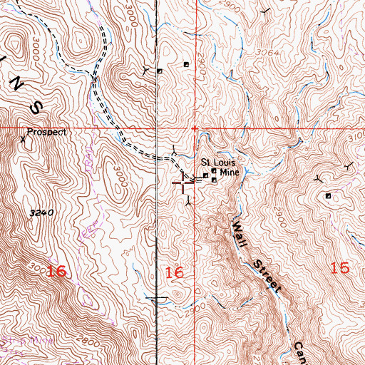 Topographic Map of Saint Louis Mine, CA