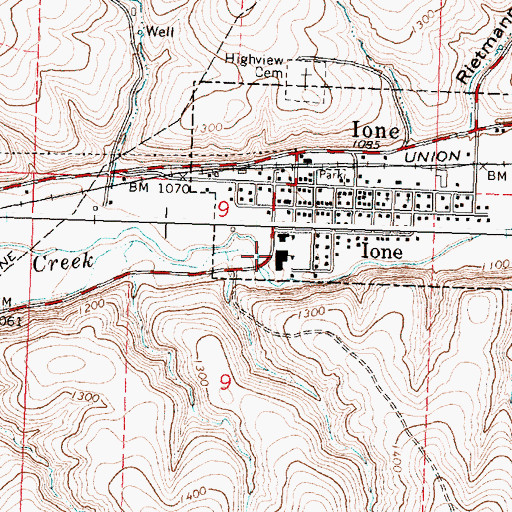 Topographic Map of Ione Community Charter School, OR