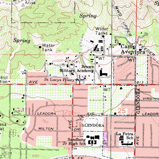 Topographic Map of Saint Lucys Priory School, CA