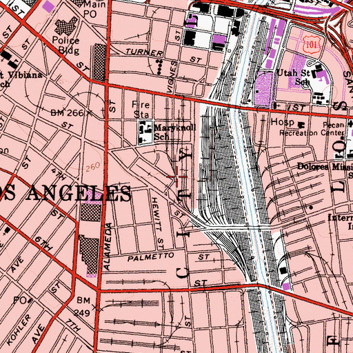 Topographic Map of Santa Fe Freight Depot (historical), CA