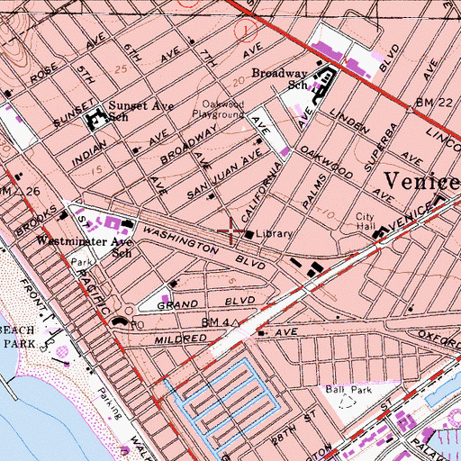 Topographic Map of Vera Davis McClendon Youth And Family Center, CA
