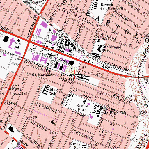 Topographic Map of Saint Marianne de Paredes School, CA