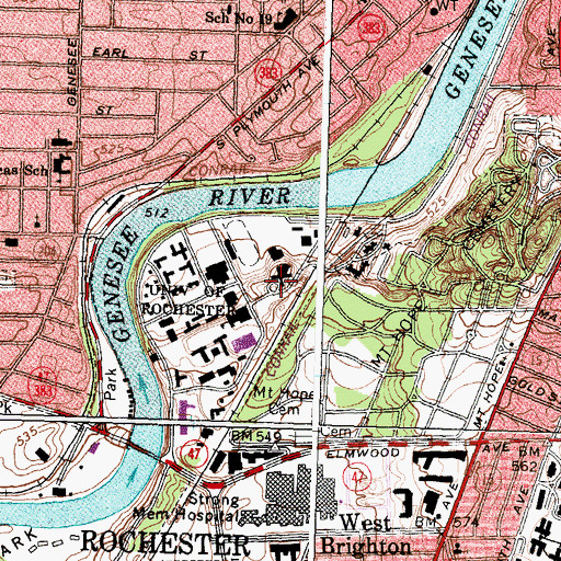 Topographic Map of Gates Hall, NY