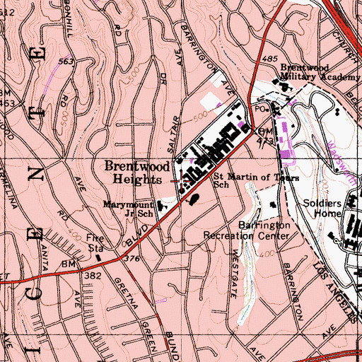 Topographic Map of Saint Martin of Tours School, CA