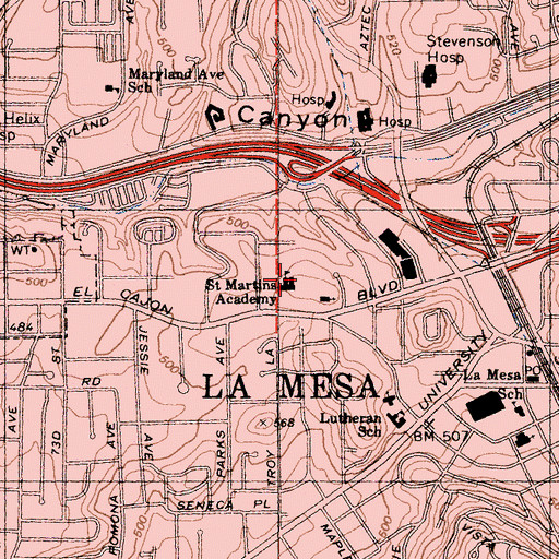 Topographic Map of Saint Martins Academy, CA