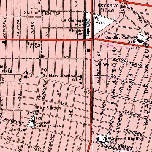 Topographic Map of Saint Mary Magdalene School, CA