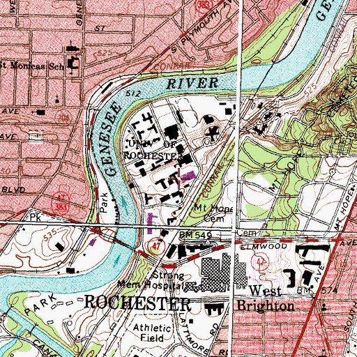 Topographic Map of Bausch And Lomb Hall, NY