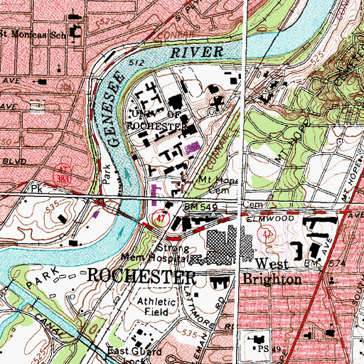 Topographic Map of Wilmot Building, NY