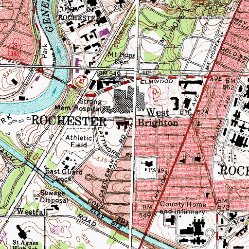 Topographic Map of Helen Wood Hall, NY