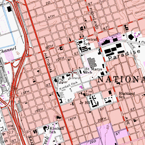 Topographic Map of Saint Marys School, CA