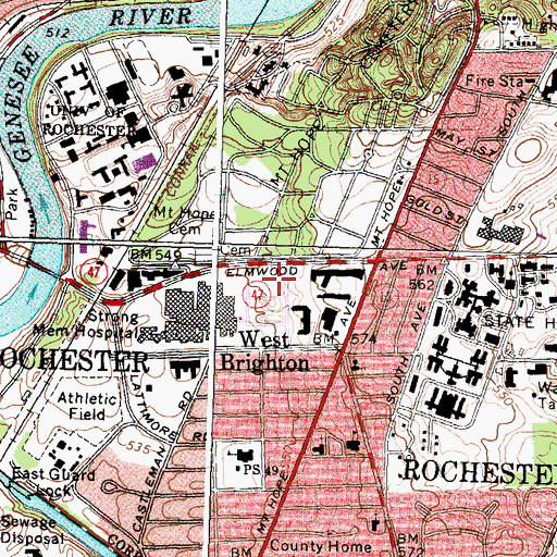 Topographic Map of Eastman Dental Center, NY