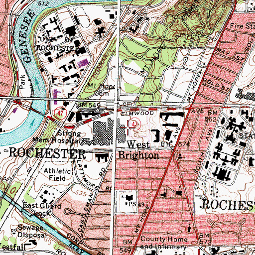 Topographic Map of University of Rochester Medical Center, NY