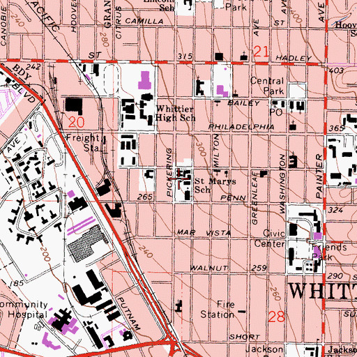 Topographic Map of Saint Marys School, CA