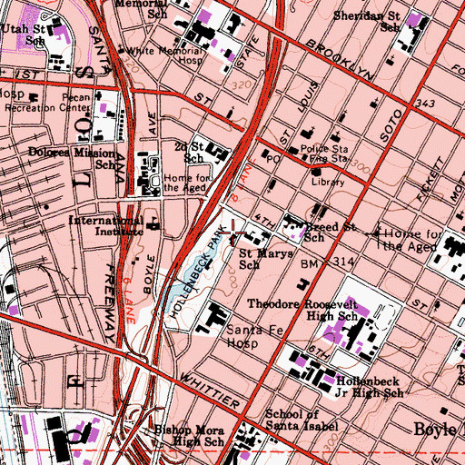 Topographic Map of Saint Marys School, CA