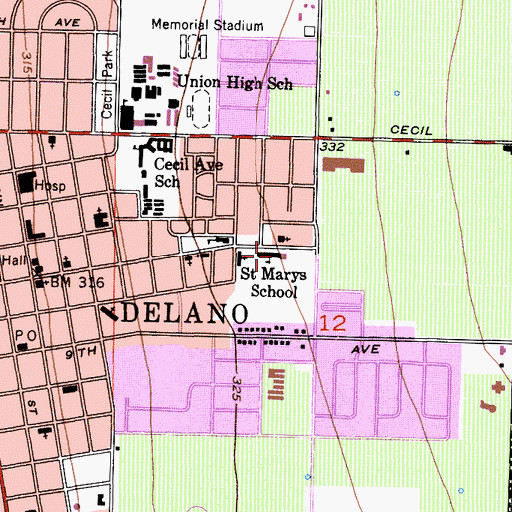Topographic Map of Saint Marys School, CA